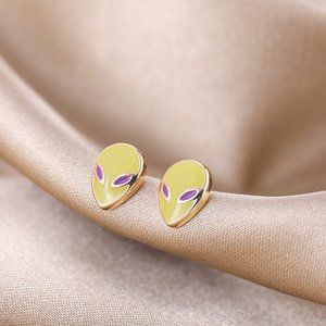 Small Green & Purple Alien Stud Earrings NEW